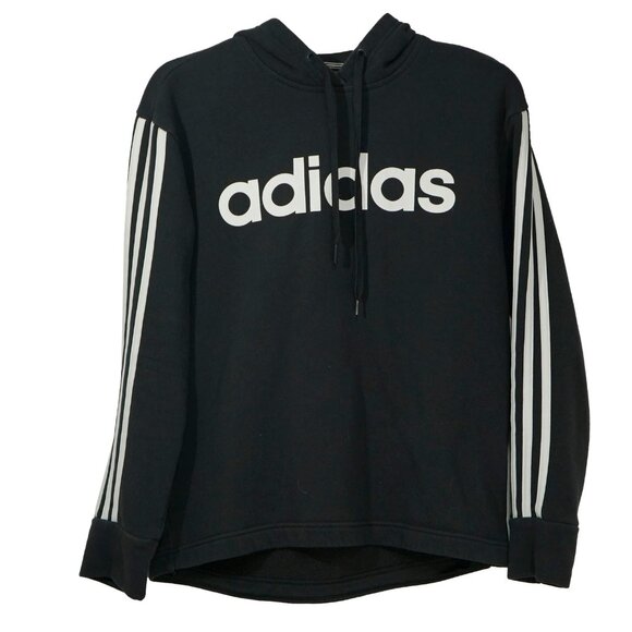 adidas Tops - Adidas Black Three Stripe Hoodie Minimalist Street Wear Athletic Pullover Top